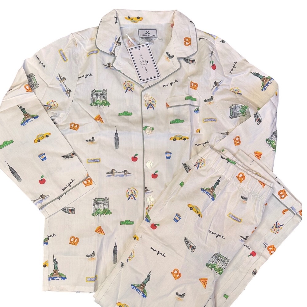 Petite Plume New York! Pajama Set White Brushed Cotton Kids Size 10 NWT